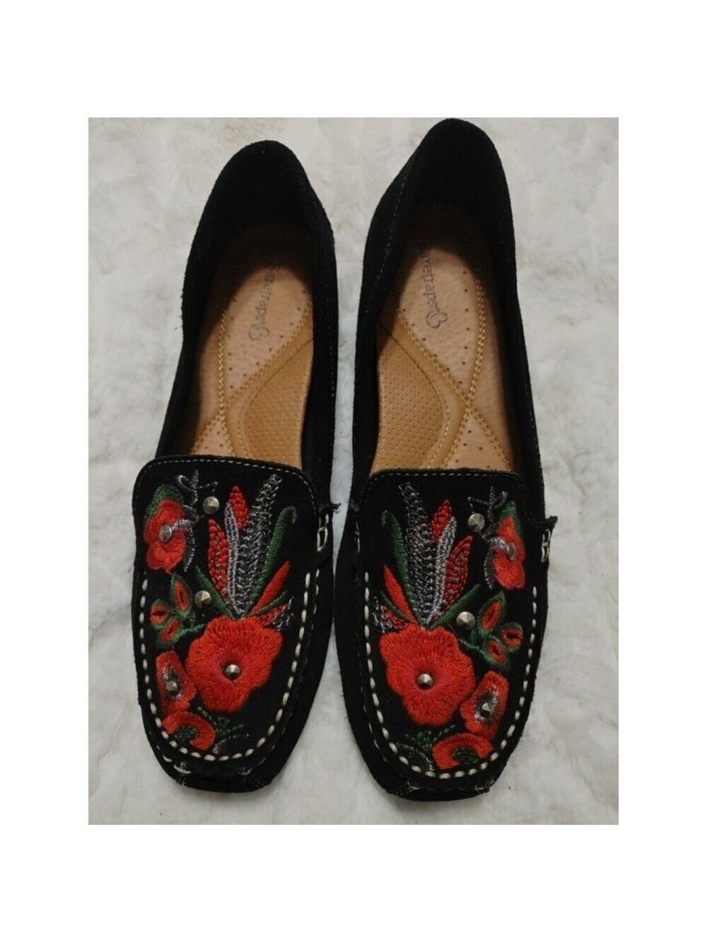 Women's Baretraps Otella Suede Black Embroidered Loafers Size 8.5